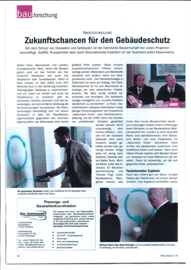 bau.zeitung 11/06: Nanoteknoloji – Bina korumada geleceğin fırsatları