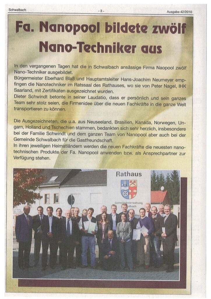 Blickpunkt Schwalbach 42/2010: Nanopool firması on iki nano teknisyen yetiştiriyor