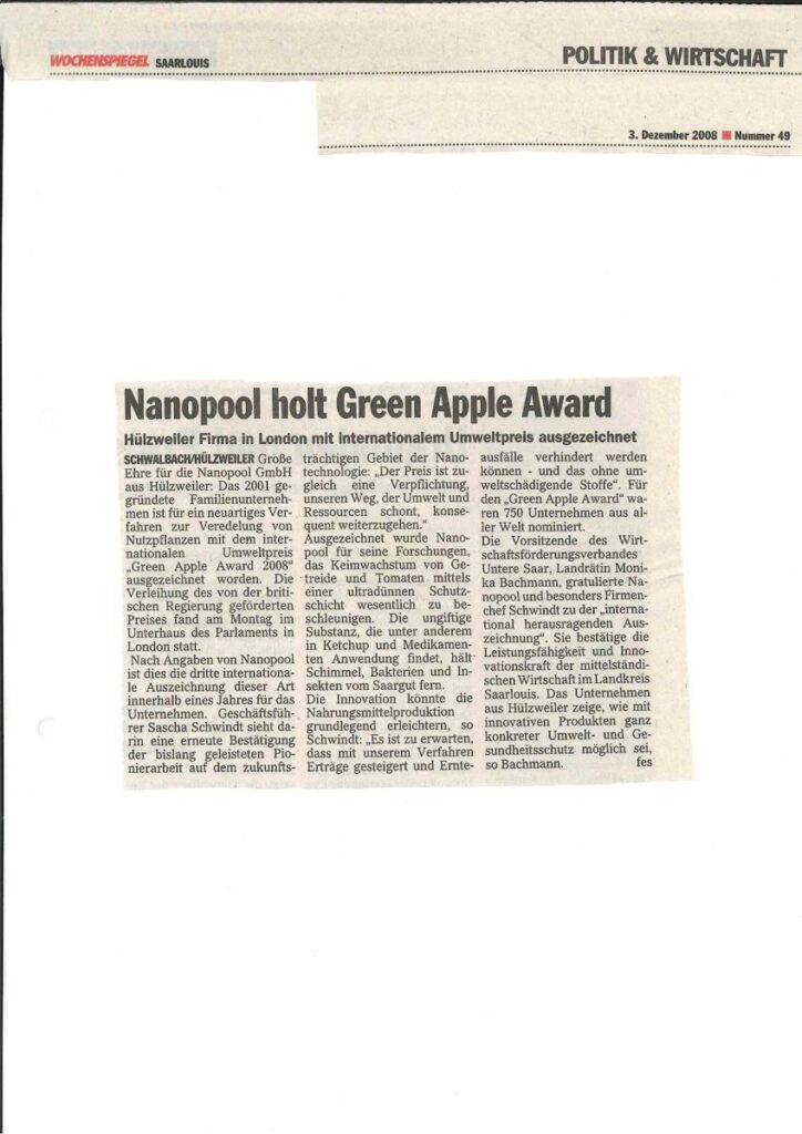 Wochenspiegel: Nanopool vince il Green Apple Award