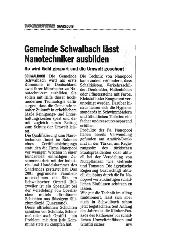 Wochenspiegel: Il Comune di Schwalbach fa formare nanotecnici